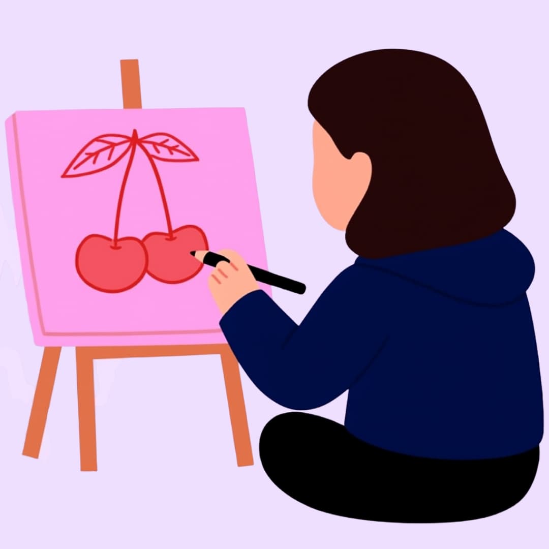 Illustration of an artist painting at an easel.