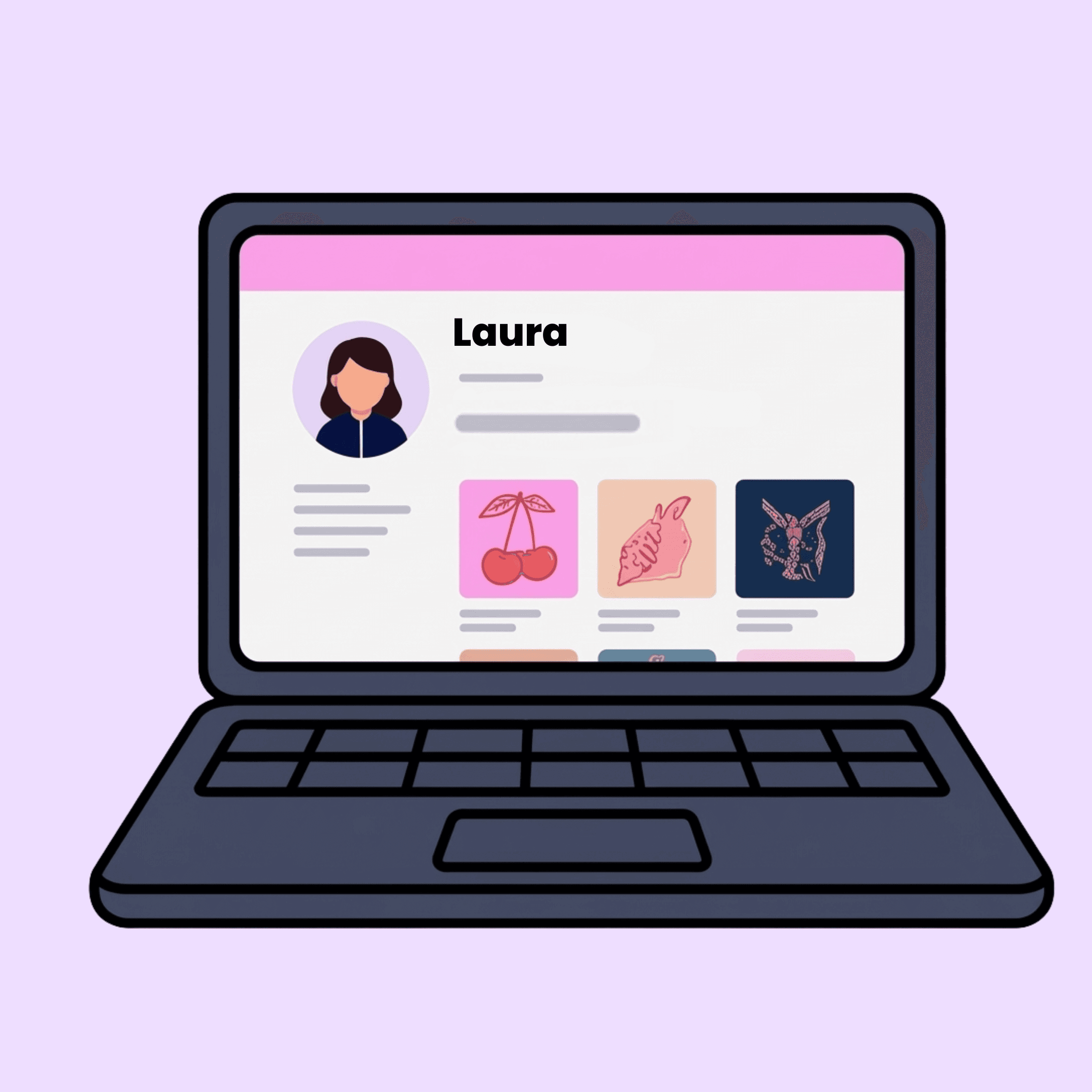 Illustration of a laptop showing an artist profile.